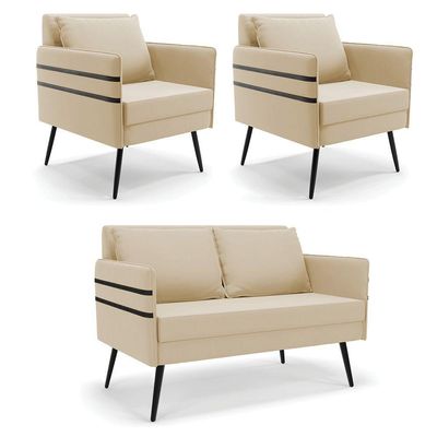 Kit 01 Namoradeira E 02 Poltronas Suede Bege