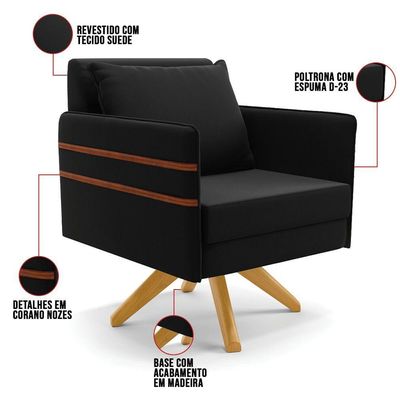 Kit 01 Namoradeira E 01 Poltrona Suede Ma30 Preto
