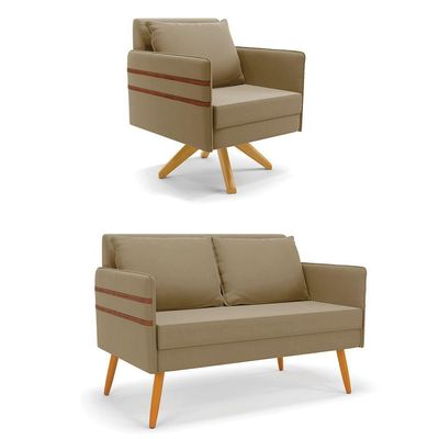 Kit 01 Namoradeira E 01 Poltrona Suede Ma30 Marrom Rato