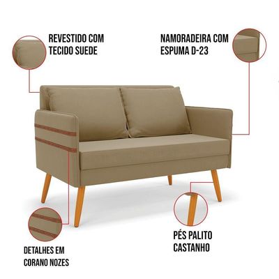 Kit 01 Namoradeira E 01 Poltrona Suede Ma30 Marrom Rato