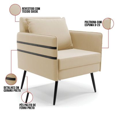 Kit 01 Namoradeira E 02 Poltronas Suede Bege