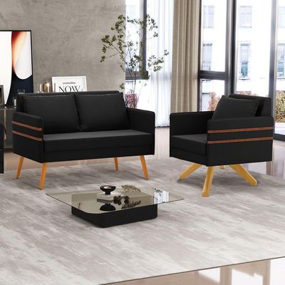 Kit 01 Namoradeira E 01 Poltrona Suede Ma30 Preto