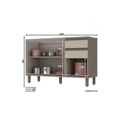 Kit Cozinha Completa 6 Peças Connect (2 Armários 2 Balcões 1 Paneleiro 1 Complemento) Duna/cristal