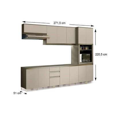 Kit Cozinha Completa 6 Peças Connect (2 Armários 2 Balcões 1 Paneleiro 1 Complemento) Duna/cristal