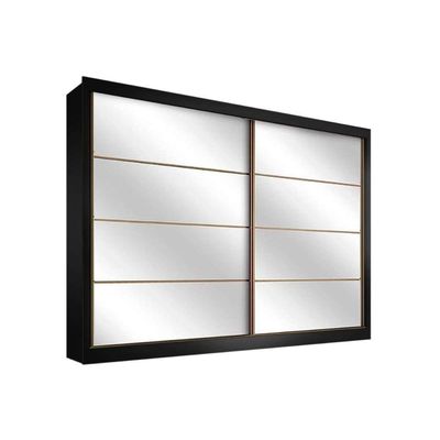 Guarda Roupas 2 Portas De Correr E 6 Gavetas C- Espelho Sevilha Preto-Branco Acetinado - Europa