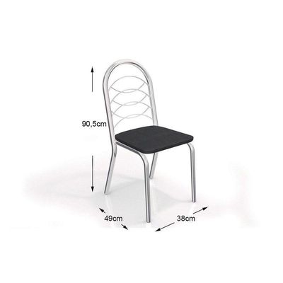 Kit Mesa Volga C- Tampo Vidro 95cm + 4 Cadeiras Noruega Cromado Courano Preto