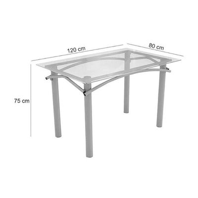 Kit Mesa Elba C- Tampo de Vidro 150cm + 6 Cadeiras Portugal Cromada Nude