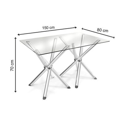 Kit Mesa Volga C- Tampo de Vidro 150cm + 6 Cadeiras Portugal Cromado Marrom