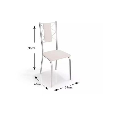 Kit Mesa Volga C- Tampo Vidro 90cm + 4 Cadeiras Lisboa Cromado Courano Branco