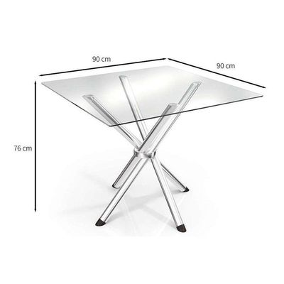 Kit Mesa Volga C- Tampo Vidro 90cm + 4 Cadeiras Lisboa Cromado Courano Branco