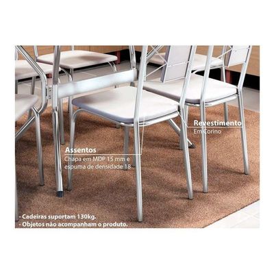 Kit Mesa Reno C- Tampo Vidro 150cm + 6 Cadeiras Florença Cromado Courano Nude