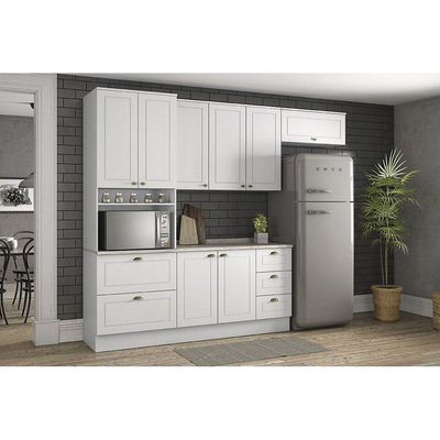 Kit De Cozinha Completa 5 Peças Americana (2 Armários 1 Balcão 1 Paneleiro 1 Complemento) Branco