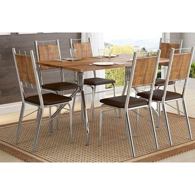 Mesa Para Cozinha 1556 + Tampo Madeirado 136x80cm Freijo C- Prata - Carraro