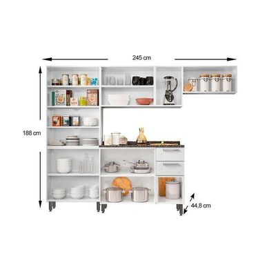 Kit De Cozinha Modulada 4pçs Múltipla (2 Armários + 1 Balcão + 1 Paneleiro) C4P79 Branco/Preto -