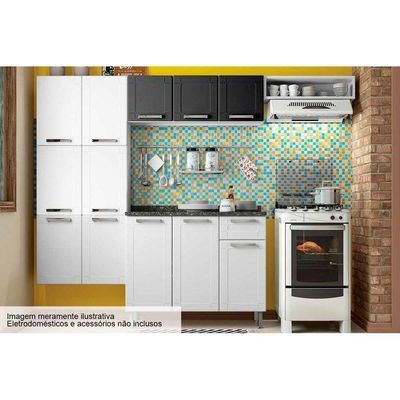 Kit De Cozinha Modulada 4pçs Múltipla (2 Armários + 1 Balcão + 1 Paneleiro) C4P79 Branco/Preto -