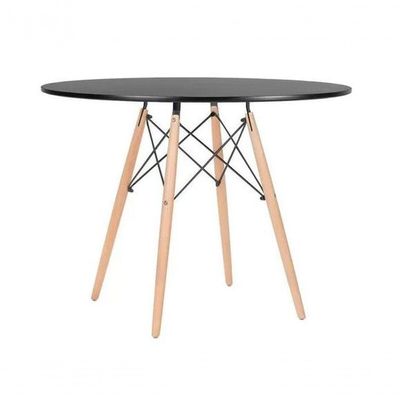 Mesa Redonda De Jantar 90cm Preta Base Preto