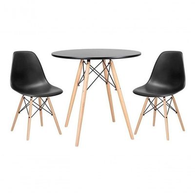 Kit Mesa Jantar Eiffel 80cm Preta + 2 Cadeiras Eames Eiffel