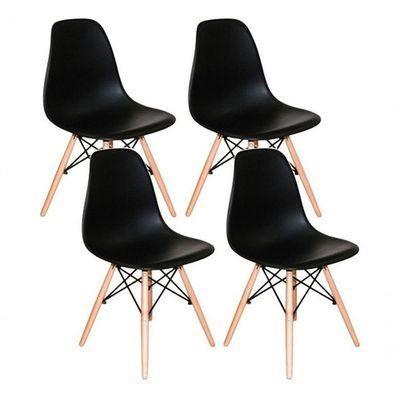 Mesa Redonda 90cm Com 4 Cadeiras Eames Eiffel Pés De Madeira Preta