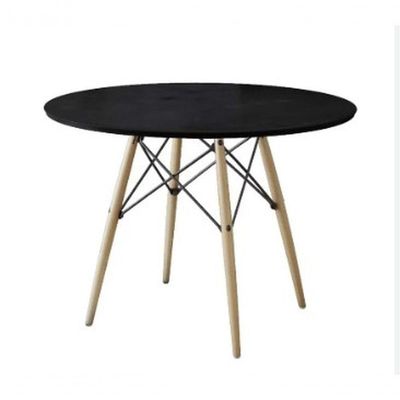 Mesa De Jantar Eames Eiffel 80cm Tampo Redondo Preto Base De Madeira