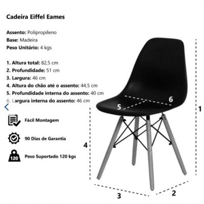 Kit Com 4 Cadeiras Fixas Concha Eifel Preto