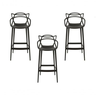 Kit C|3 Banqueta Média Masters Allegra - 66 Cm - Preto