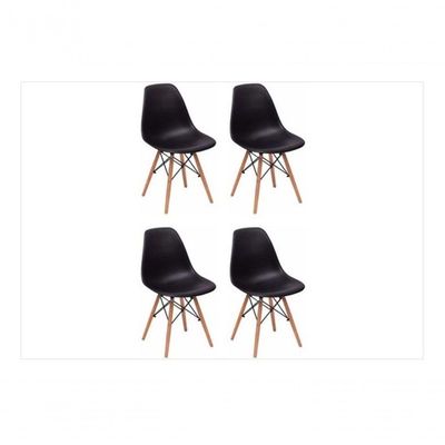 Kit Com 4 Cadeiras Charles Eames Dsw Preta - Base Madeira