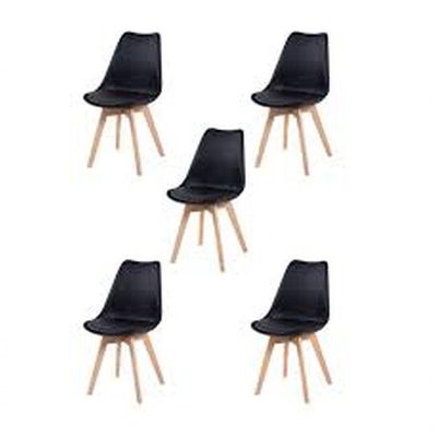Kit C|5 Cadeira Leda Preta - Charles Eames Wood Com Almofada