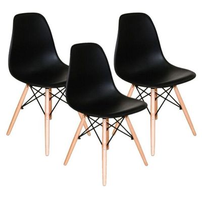 Kit C| 3 Cadeira Charles Eames Eiffel Dkr Wood Preto