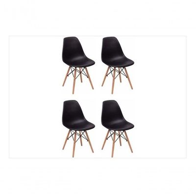 Kit C/4 Cadeira De Cozinha Eames Pés Madeira Dsw Preta