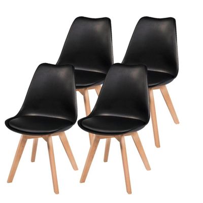 Kit 4 Cadeiras Leda Charles Eames Design Madeira Preta