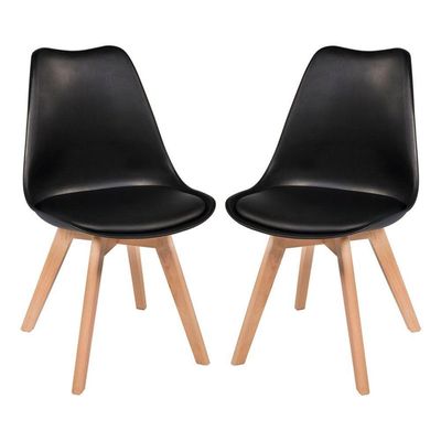 Kit C/2 Cadeiras Leda ? Charles Eames, Saarinen Wood Com Almofada Preta