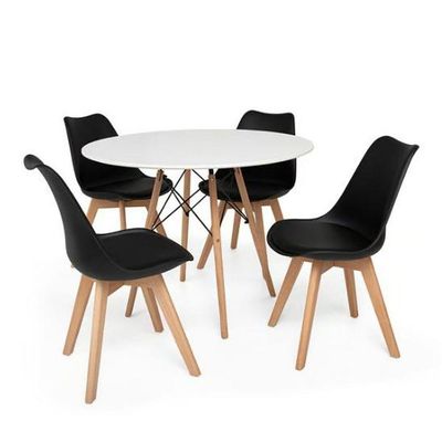 Conjunto Mesa Eiffel Eames Branco 90cm Com 04 Cadeiras Leda Preto