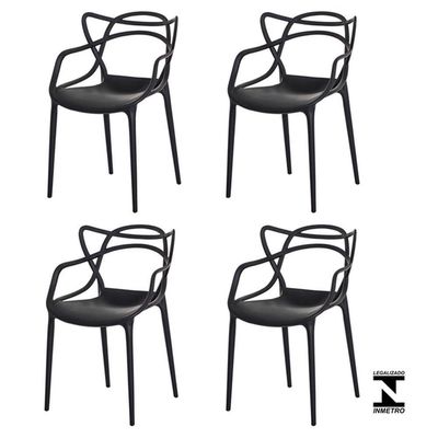 Kit 4 Cadeiras Allegra Preto Empilhável Para Cozinha Sala De Jantar Preto