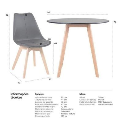 Kit - Mesa De Jantar Redonda 90 Cm Preto + 4 Cadeiras Estofadas Leda Preto