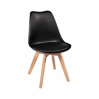 Kit 4 Cadeiras Charles Eames Leda Luisa Saarinen Design Wood Estofada Base Madeira - Preta