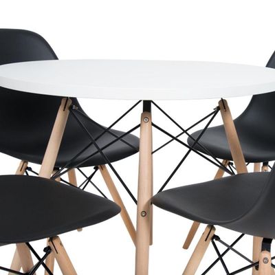 Kit - Mesa Redonda Eames 90 Cm Branco + 4 Cadeiras Eiffel Dsw Preto