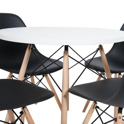Kit - Mesa Redonda Eames 90 Cm Branco + 4 Cadeiras Eiffel Dsw Preto
