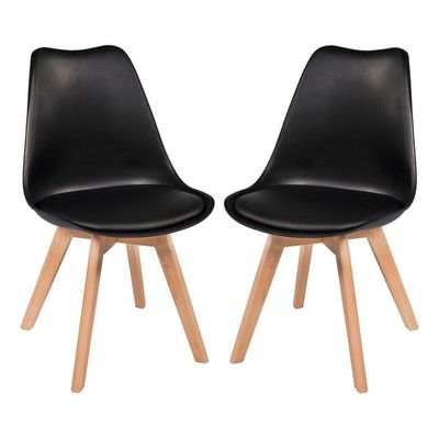 Kit 2 Cadeiras Jantar Eames Wood Leda Design Estofada Preta