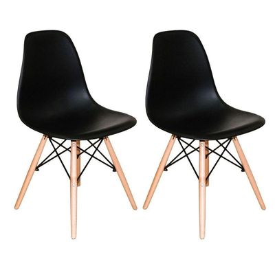 Kit 2 Cadeiras Charles Eames Eiffel Dsw Wood Preto