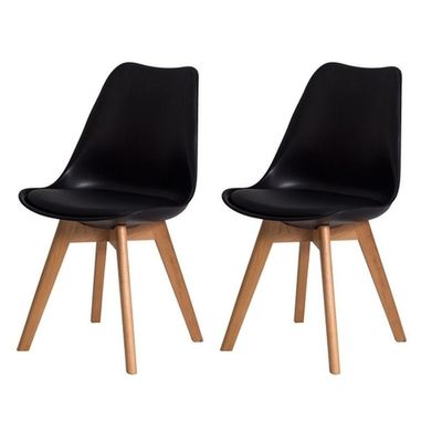 Kit 2 Cadeiras Jantar Eames Wood Leda Design Estofada Preta