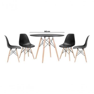 Jogo De Mesa 4 Cadeiras Pretas Eames Eiffel 90cm Base Madeira Tampo Preto New