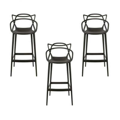 Conjunto C/3 Banqueta Allegra Alta Master Preta Cozinha Americana Balcão Polipropileno