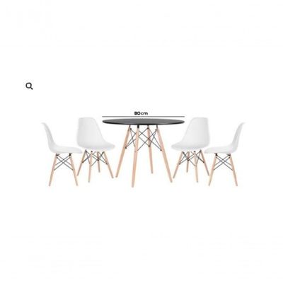 Conjunto De Jantar Mesa Eiffel 80cm Preta + 4 Cadeiras Eiffel Dkr Brancas