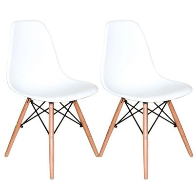 Conjunto Mesa Jantar Eiffel 70cm Preta + 2 Cadeiras Charles Eames Branca
