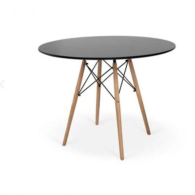 Conjunto De Mesa De Jantar Eames Eiffel Redonda 90 Cm Tampo De Madeira Preto Com 4 Cadeiras Pretas P