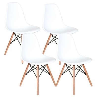 Conjunto De Jantar Mesa Eiffel 90cm Branca + 4 Cadeiras Eiffel Dkr Brancas
