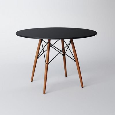 Conjunto De Mesa De Jantar Eames Eiffel Redonda 90 Cm Tampo De Madeira Preto Com 4 Cadeiras Pretas P