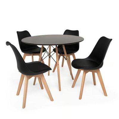 Conjunto Mesa Jantar 90 Cm Eiffel Preto Com 04 Cadeiras Leda Preto
