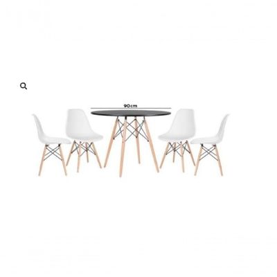 Conjunto De Jantar Mesa Eiffel 90cm Preta + 4 Cadeiras Eiffel Dkr Brancas