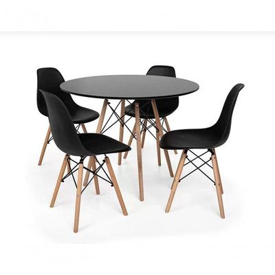 Conjunto De Jantar Mesa Eiffel 90cm Preta + 4 Cadeiras Eiffel Dkr Preta